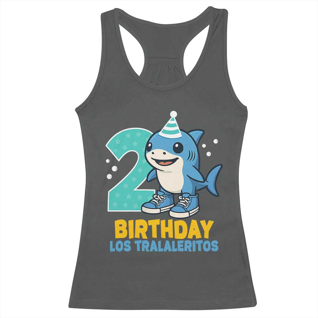 2 Years Old Birthday Brainrot Racerback Tank Top Funny Tralalero Tralala Los Tralaleritos Meme Shark TS10 Dark Heather Print Your Wear