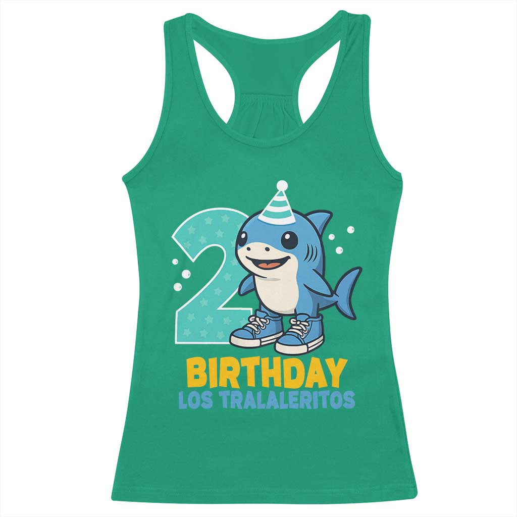 2 Years Old Birthday Brainrot Racerback Tank Top Funny Tralalero Tralala Los Tralaleritos Meme Shark TS10 Irish Green Print Your Wear