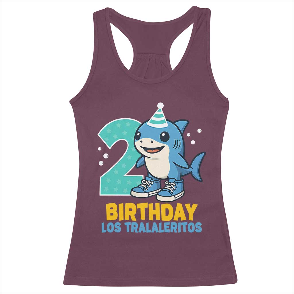 2 Years Old Birthday Brainrot Racerback Tank Top Funny Tralalero Tralala Los Tralaleritos Meme Shark TS10 Maroon Print Your Wear
