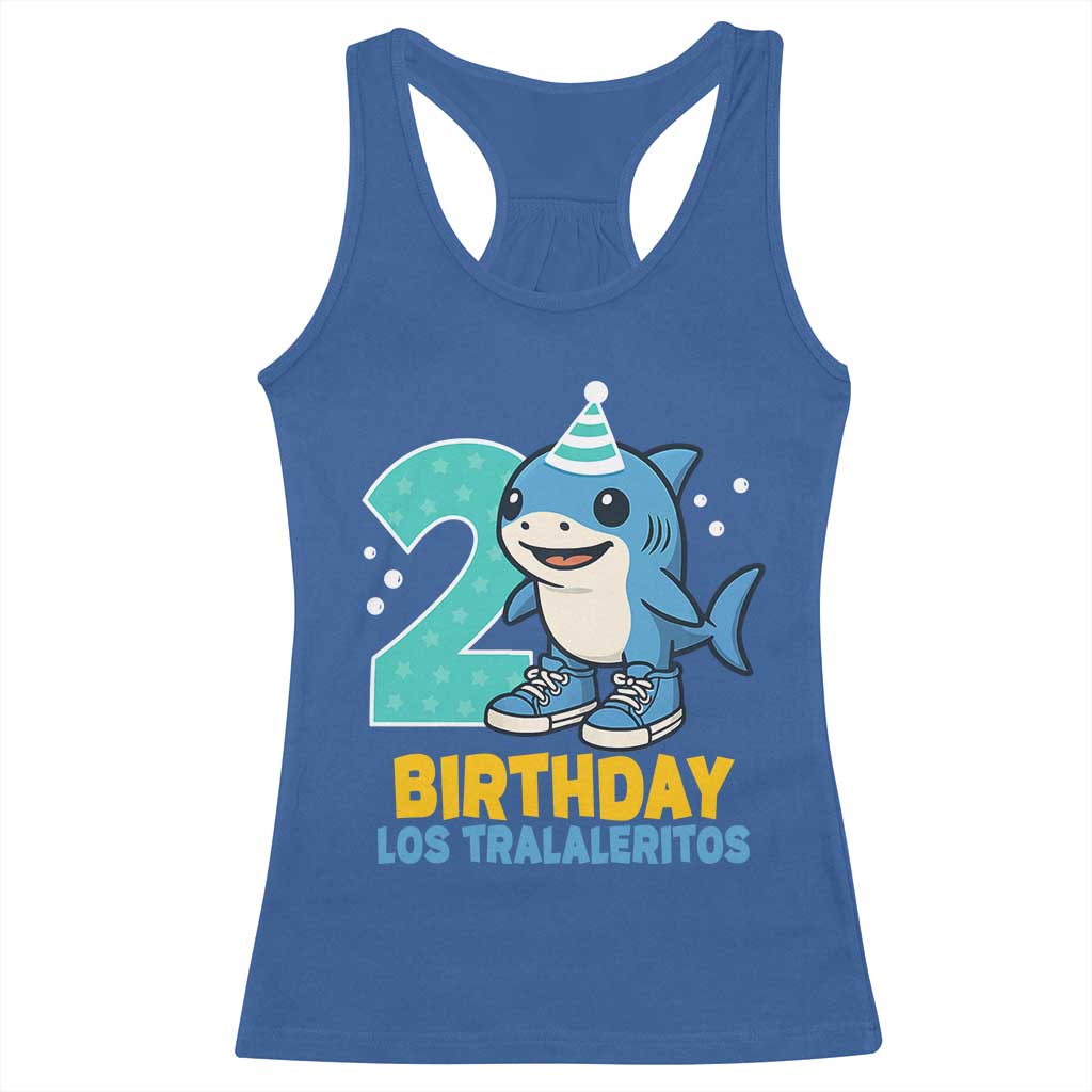2 Years Old Birthday Brainrot Racerback Tank Top Funny Tralalero Tralala Los Tralaleritos Meme Shark TS10 Royal Blue Print Your Wear