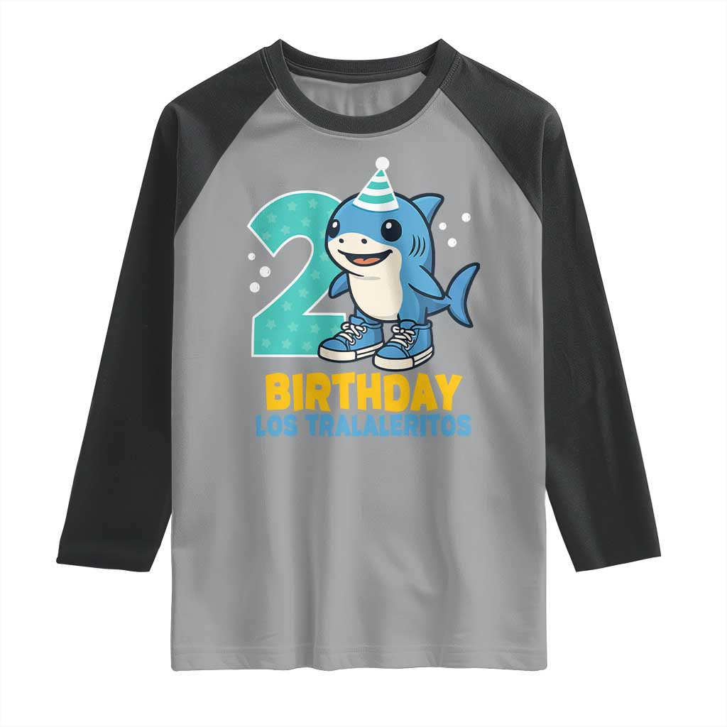 2 Years Old Birthday Brainrot Raglan Shirt Funny Tralalero Tralala Los Tralaleritos Meme Shark TS10 Sport Gray Black Print Your Wear
