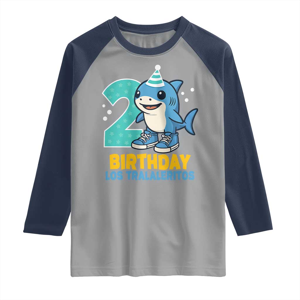 2 Years Old Birthday Brainrot Raglan Shirt Funny Tralalero Tralala Los Tralaleritos Meme Shark TS10 Sport Gray Navy Print Your Wear