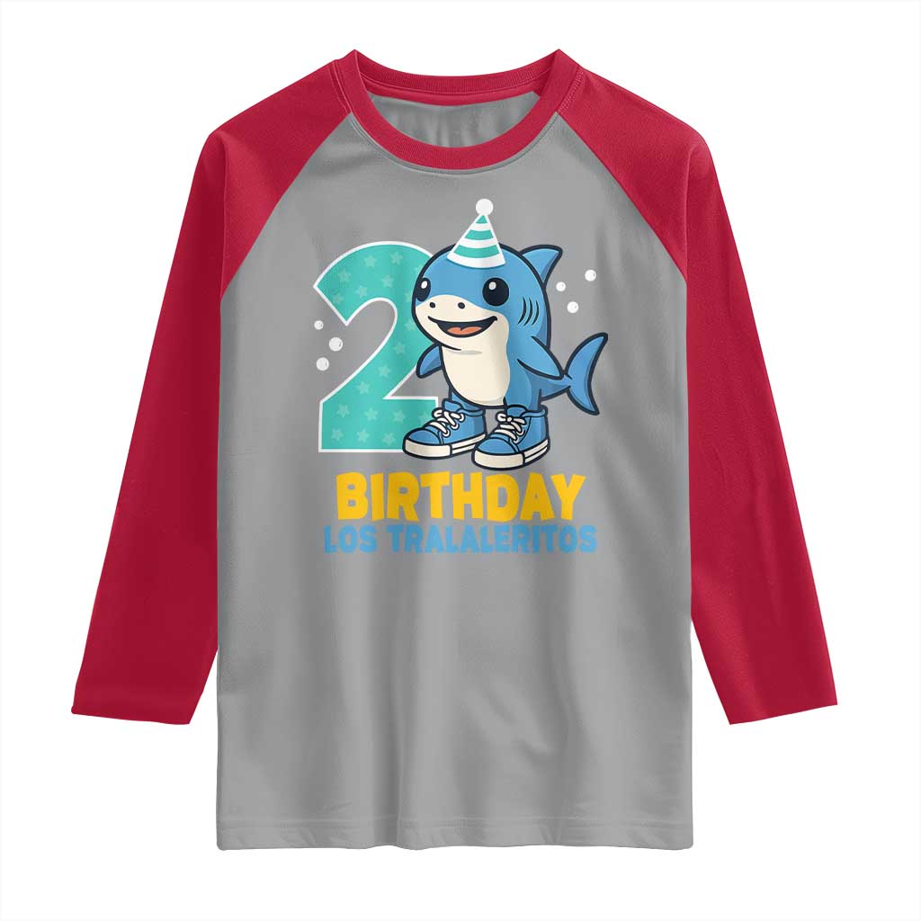 2 Years Old Birthday Brainrot Raglan Shirt Funny Tralalero Tralala Los Tralaleritos Meme Shark TS10 Sport Gray Red Print Your Wear
