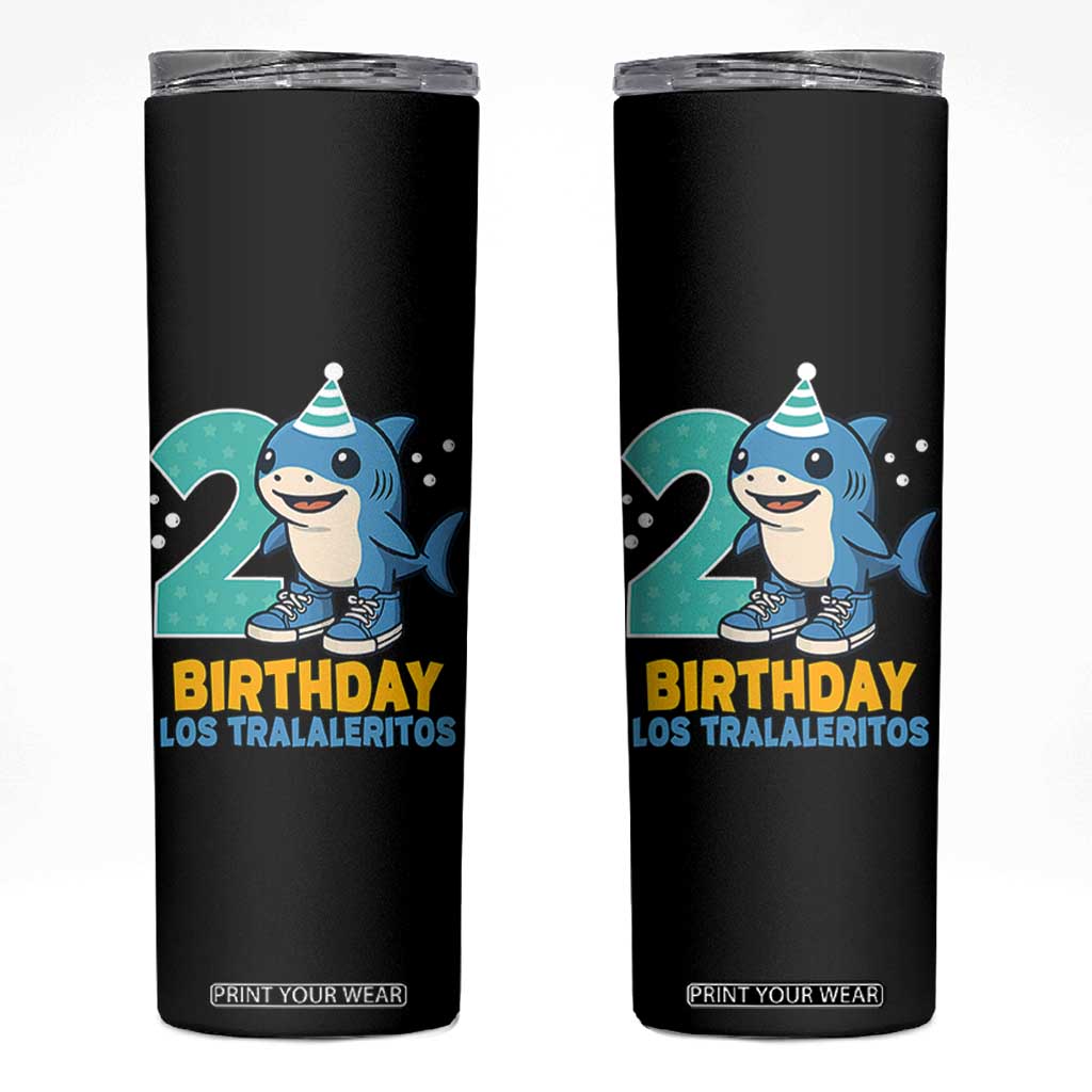 2 Years Old Birthday Brainrot Skinny Tumbler Funny Tralalero Tralala Los Tralaleritos Meme Shark TS10 Black Print Your Wear