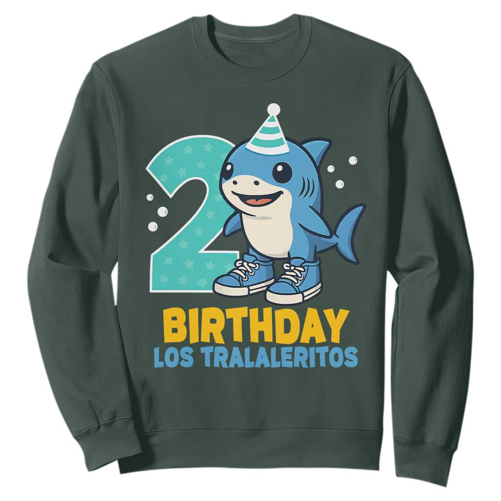 2 Years Old Birthday Brainrot Sweatshirt Funny Tralalero Tralala Los Tralaleritos Meme Shark TS10 Dark Forest Green Print Your Wear