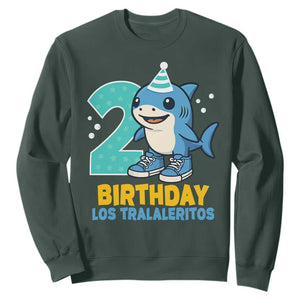 2 Years Old Birthday Brainrot Sweatshirt Funny Tralalero Tralala Los Tralaleritos Meme Shark TS10 Dark Forest Green Print Your Wear