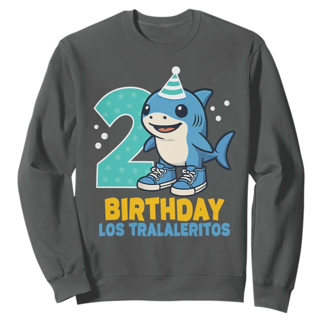 2 Years Old Birthday Brainrot Sweatshirt Funny Tralalero Tralala Los Tralaleritos Meme Shark TS10 Dark Heather Print Your Wear