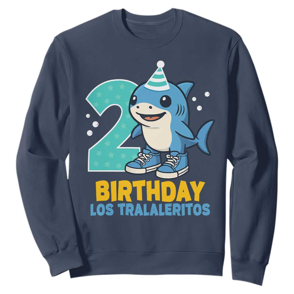 2 Years Old Birthday Brainrot Sweatshirt Funny Tralalero Tralala Los Tralaleritos Meme Shark TS10 Navy Print Your Wear