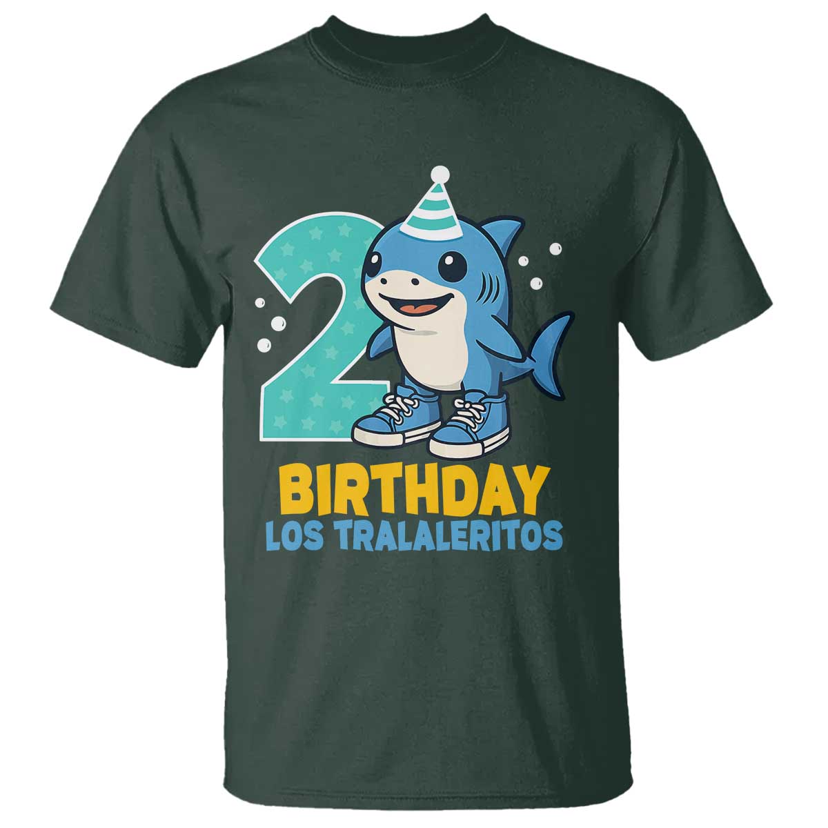 2 Years Old Birthday Brainrot T Shirt Funny Tralalero Tralala Los Tralaleritos Meme Shark TS10 Dark Forest Green Print Your Wear