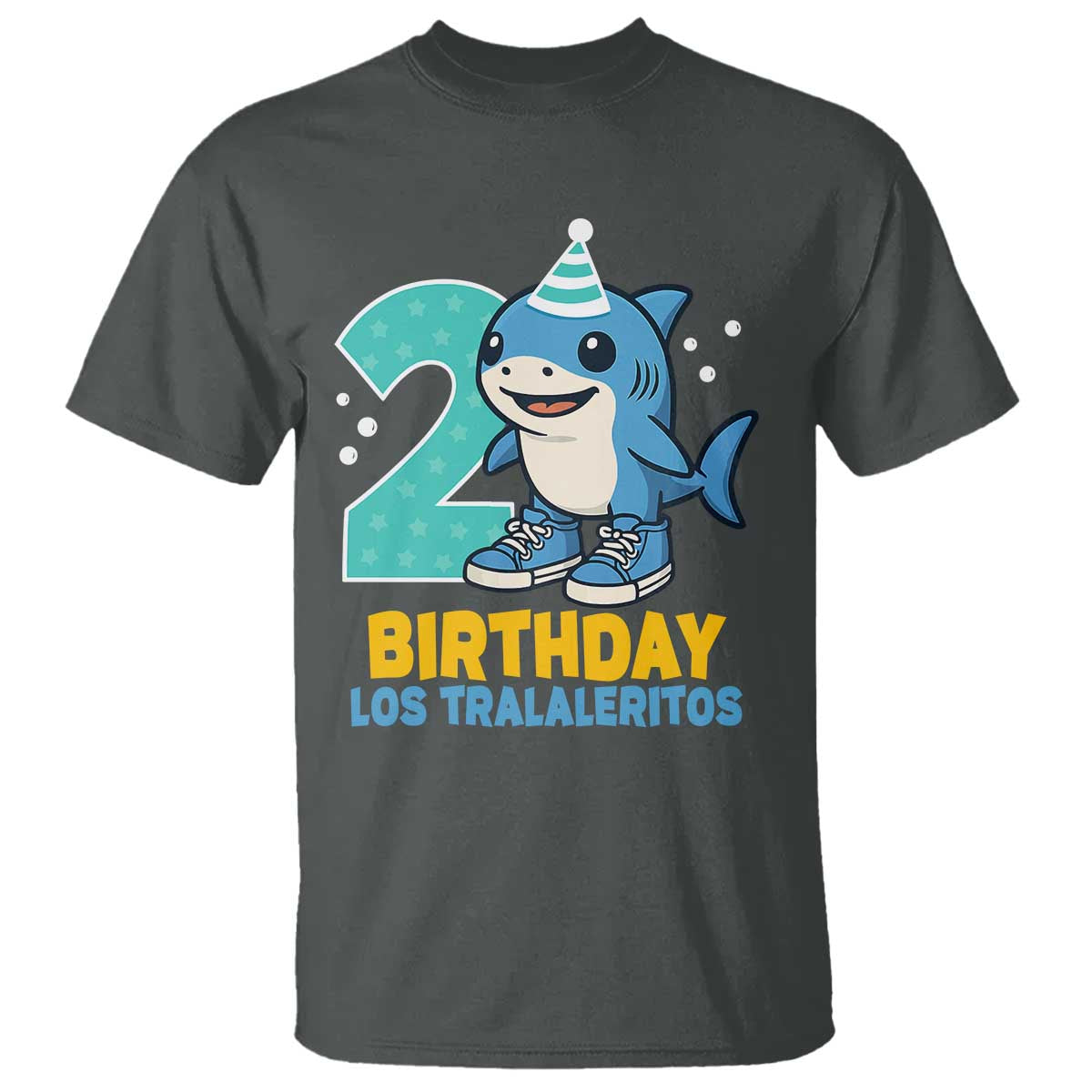 2 Years Old Birthday Brainrot T Shirt Funny Tralalero Tralala Los Tralaleritos Meme Shark TS10 Dark Heather Print Your Wear