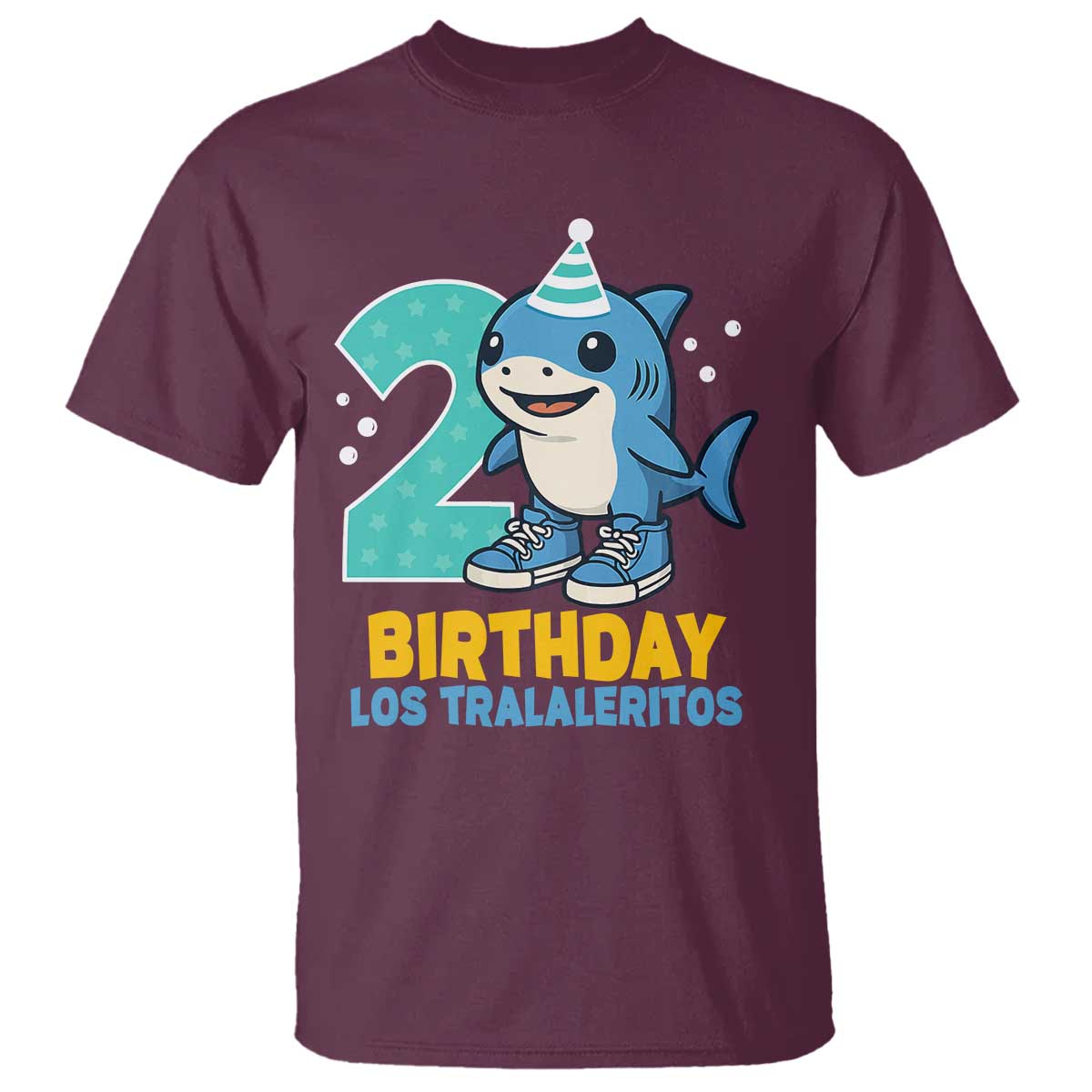 2 Years Old Birthday Brainrot T Shirt Funny Tralalero Tralala Los Tralaleritos Meme Shark TS10 Maroon Print Your Wear