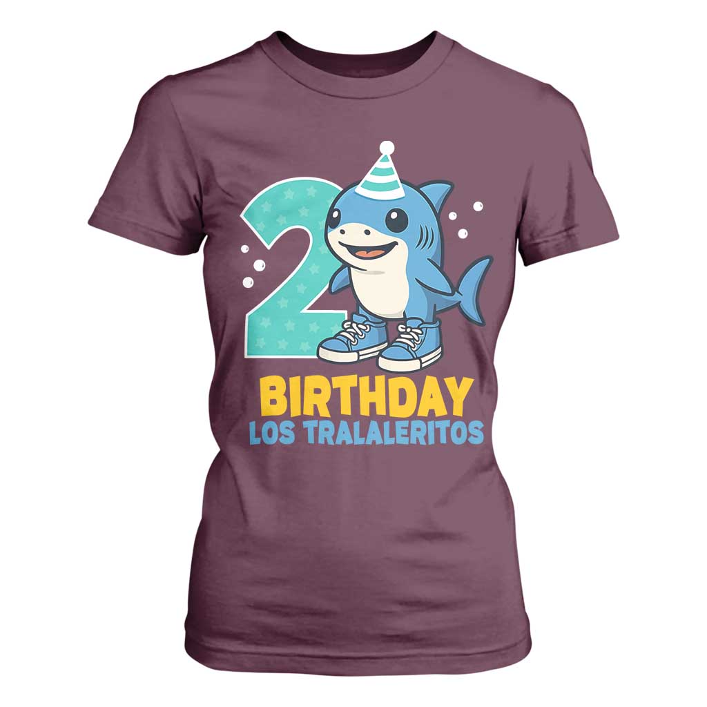 2 Years Old Birthday Brainrot T Shirt For Women Funny Tralalero Tralala Los Tralaleritos Meme Shark TS10 Maroon Print Your Wear