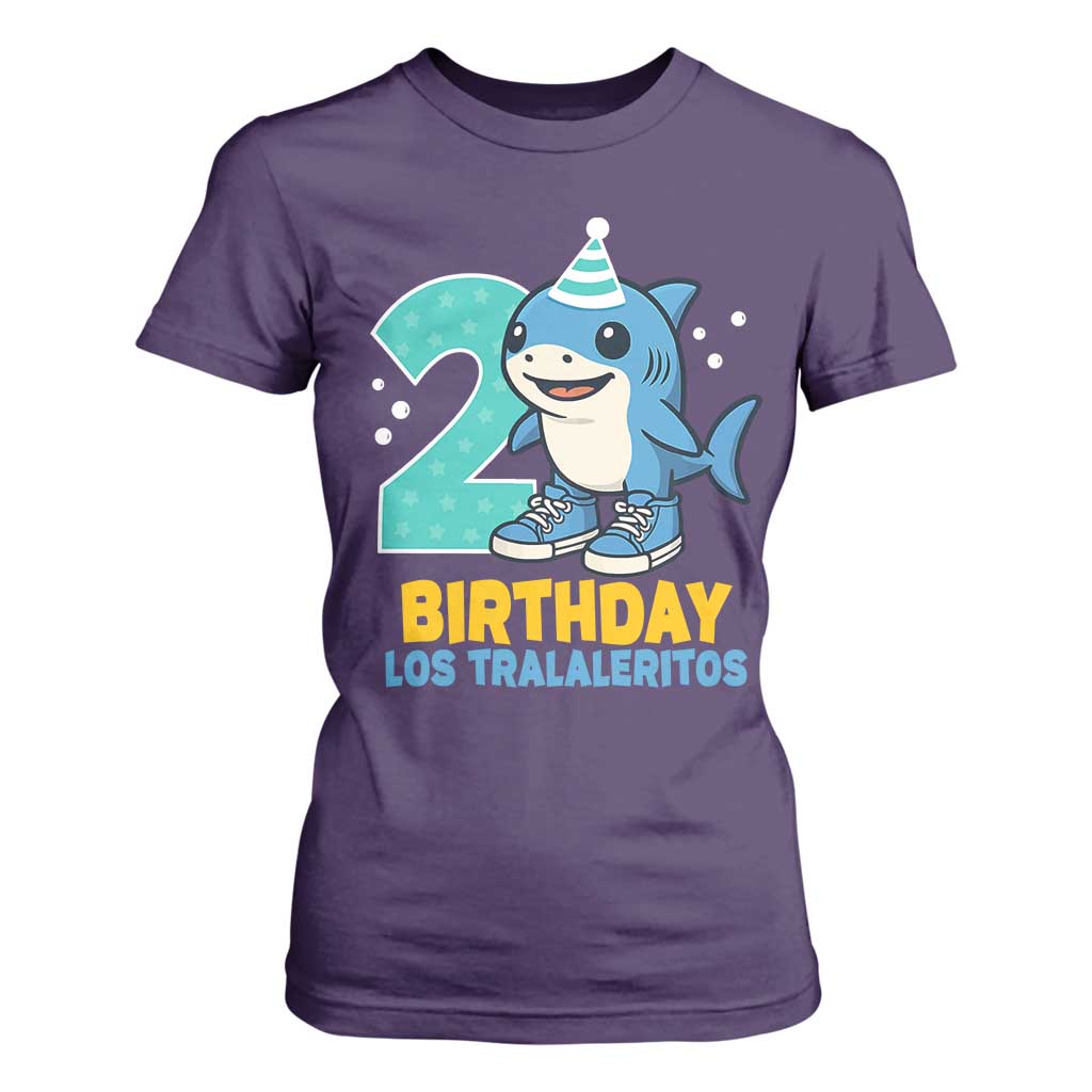 2 Years Old Birthday Brainrot T Shirt For Women Funny Tralalero Tralala Los Tralaleritos Meme Shark TS10 Purple Print Your Wear
