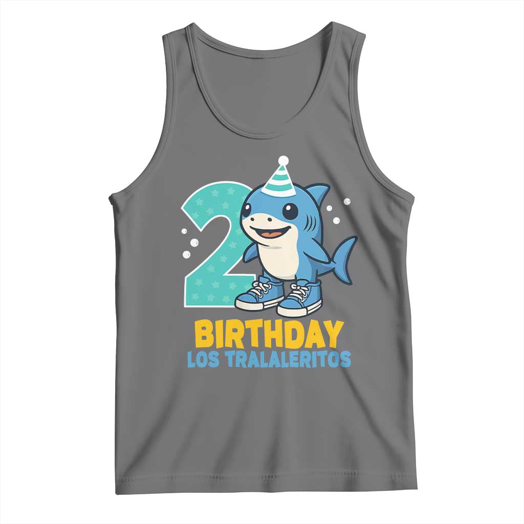 2 Years Old Birthday Brainrot Tank Top Funny Tralalero Tralala Los Tralaleritos Meme Shark TS10 Black Heather Print Your Wear