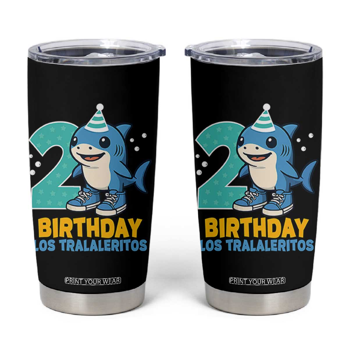 2 Years Old Birthday Brainrot Tumbler Cup Funny Tralalero Tralala Los Tralaleritos Meme Shark TS10 Black Print Your Wear