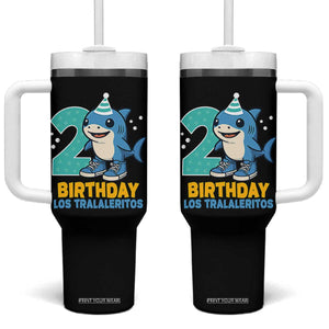 2 Years Old Birthday Brainrot Tumbler With Handle Funny Tralalero Tralala Los Tralaleritos Meme Shark TS10 One Size: 40 oz Black Print Your Wear