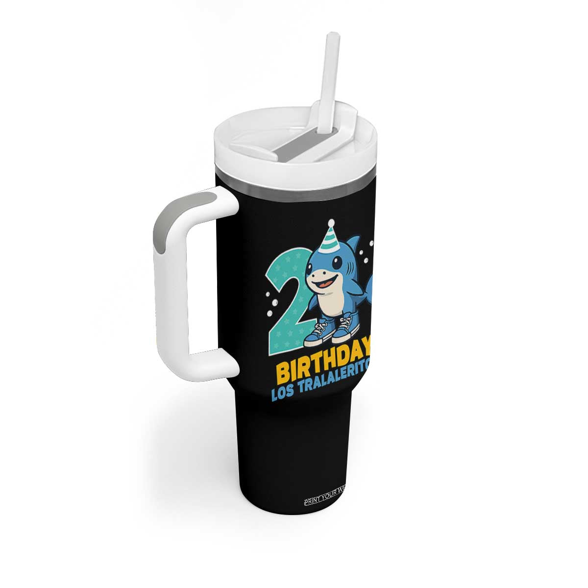 2 Years Old Birthday Brainrot Tumbler With Handle Funny Tralalero Tralala Los Tralaleritos Meme Shark TS10 Print Your Wear