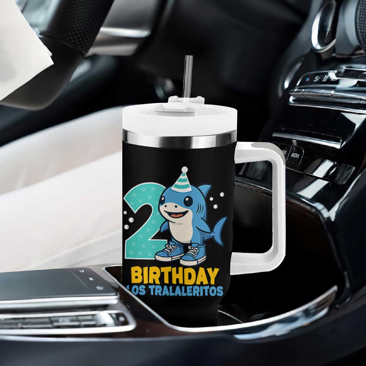 2 Years Old Birthday Brainrot Tumbler With Handle Funny Tralalero Tralala Los Tralaleritos Meme Shark TS10 Print Your Wear