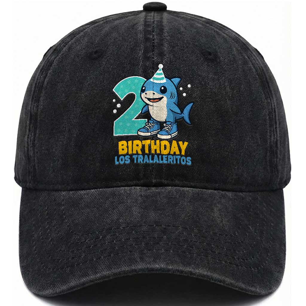 2 Years Old Birthday Brainrot Washed Cotton Baseball Cap Funny Tralalero Tralala Los Tralaleritos Meme Shark