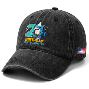 2 Years Old Birthday Brainrot Washed Cotton Baseball Cap Funny Tralalero Tralala Los Tralaleritos Meme Shark