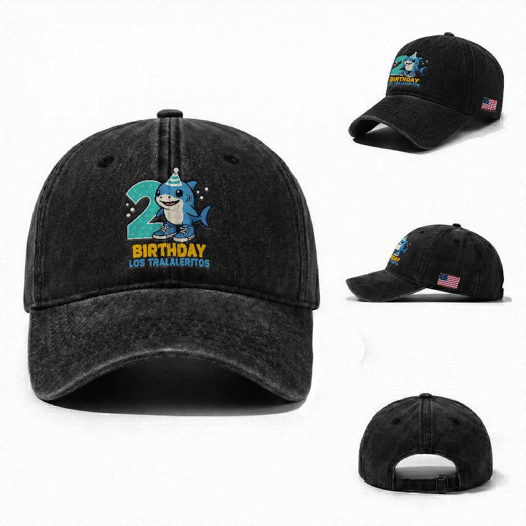 2 Years Old Birthday Brainrot Washed Cotton Baseball Cap Funny Tralalero Tralala Los Tralaleritos Meme Shark