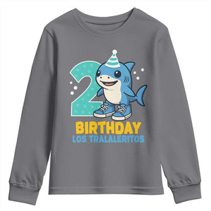 2 Years Old Birthday Brainrot Youth Sweatshirt Funny Tralalero Tralala Los Tralaleritos Meme Shark TS10 Charcoal Print Your Wear