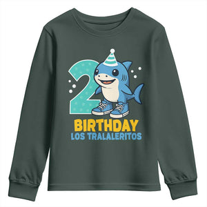 2 Years Old Birthday Brainrot Youth Sweatshirt Funny Tralalero Tralala Los Tralaleritos Meme Shark TS10 Dark Forest Green Print Your Wear