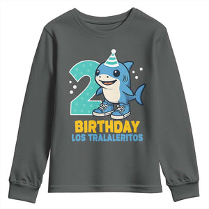 2 Years Old Birthday Brainrot Youth Sweatshirt Funny Tralalero Tralala Los Tralaleritos Meme Shark TS10 Dark Heather Print Your Wear