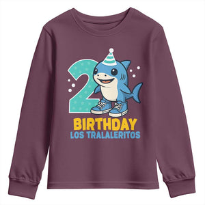 2 Years Old Birthday Brainrot Youth Sweatshirt Funny Tralalero Tralala Los Tralaleritos Meme Shark TS10 Maroon Print Your Wear