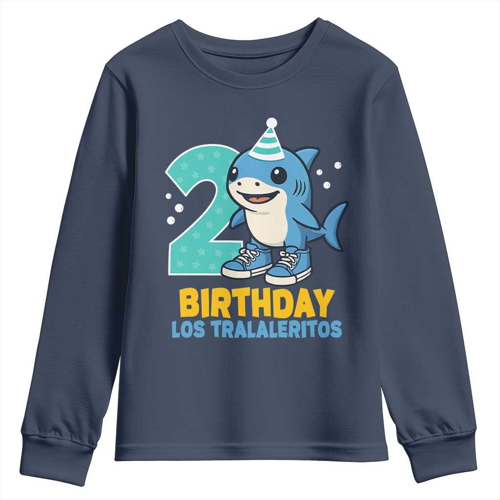 2 Years Old Birthday Brainrot Youth Sweatshirt Funny Tralalero Tralala Los Tralaleritos Meme Shark TS10 Navy Print Your Wear