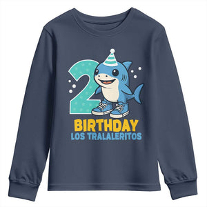 2 Years Old Birthday Brainrot Youth Sweatshirt Funny Tralalero Tralala Los Tralaleritos Meme Shark TS10 Navy Print Your Wear