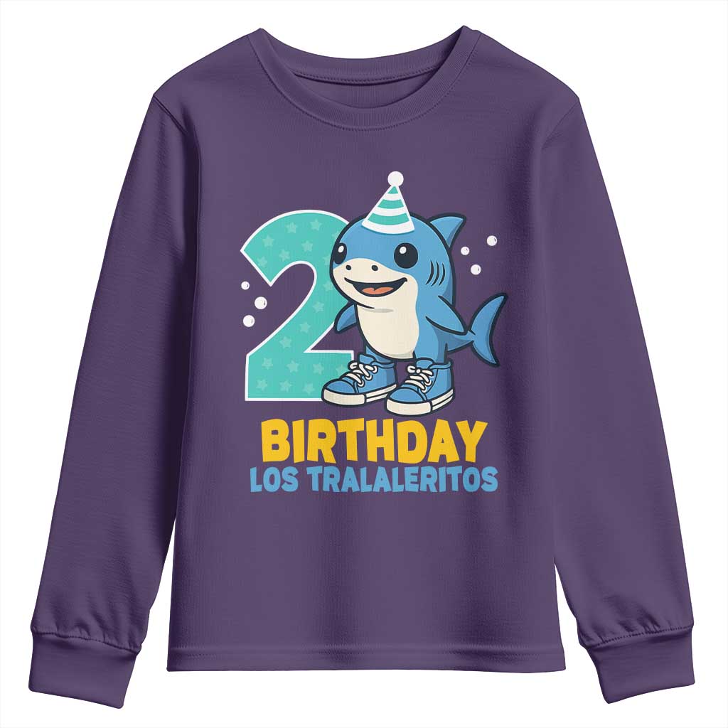 2 Years Old Birthday Brainrot Youth Sweatshirt Funny Tralalero Tralala Los Tralaleritos Meme Shark TS10 Purple Print Your Wear