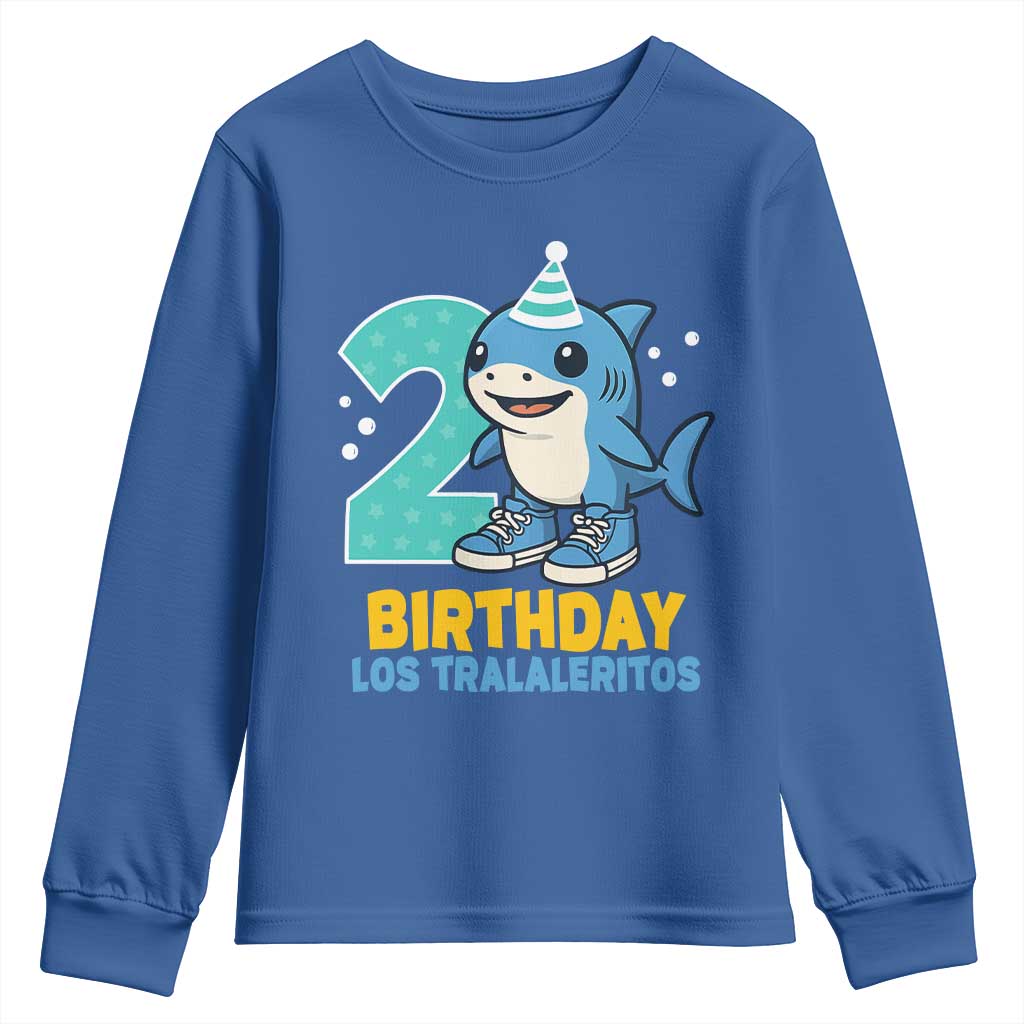 2 Years Old Birthday Brainrot Youth Sweatshirt Funny Tralalero Tralala Los Tralaleritos Meme Shark TS10 Royal Blue Print Your Wear