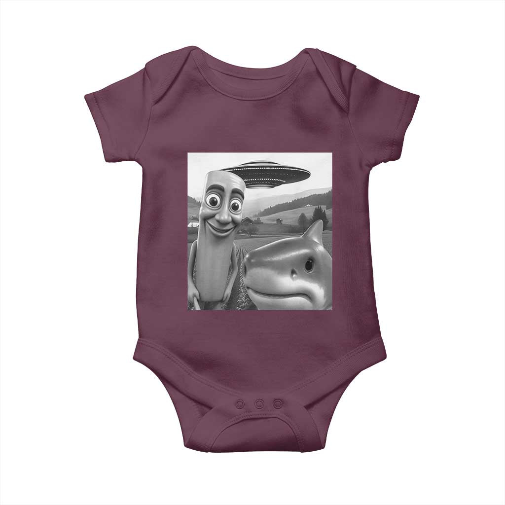 Funny Italian Brainrot Meme Baby Onesie Funny Tung Tung Tung Sahur Tralalero Tralala Selfie TS10 Maroon Print Your Wear