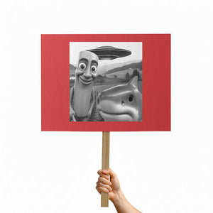 Funny Italian Brainrot Meme Protest Sign Funny Tung Tung Tung Sahur Tralalero Tralala Selfie TS10 Horizontal 18" × 24" Red Print Your Wear