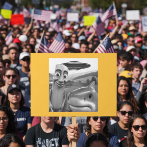 Funny Italian Brainrot Meme Protest Sign Funny Tung Tung Tung Sahur Tralalero Tralala Selfie TS10 Horizontal 18" × 24" Yellow Print Your Wear