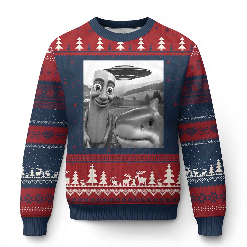 Funny Italian Brainrot Meme Ugly Christmas Sweater Funny Tung Tung Tung Sahur Tralalero Tralala Selfie TS10 Navy Red Print Your Wear