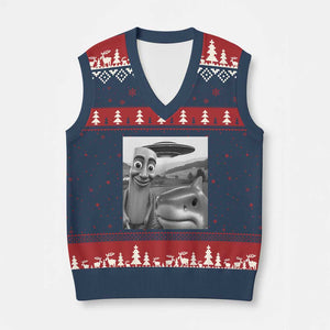 Funny Italian Brainrot Meme V-Neck Knit Sweater Vest Funny Tung Tung Tung Sahur Tralalero Tralala Selfie TS10 Navy Red Print Your Wear