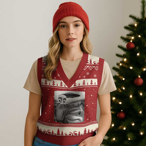 Funny Italian Brainrot Meme V-Neck Knit Sweater Vest Funny Tung Tung Tung Sahur Tralalero Tralala Selfie TS10 Red Beige Print Your Wear