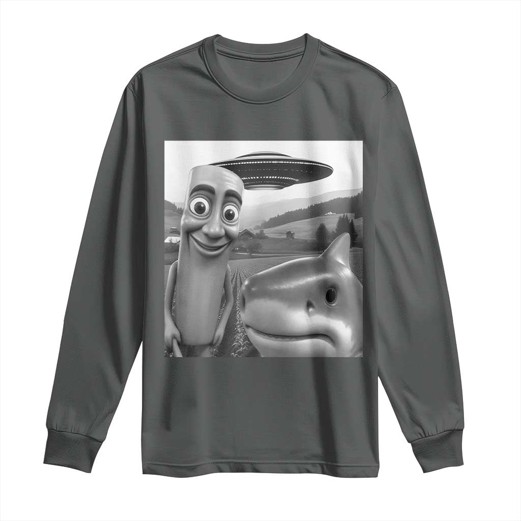 Funny Italian Brainrot Meme Long Sleeve Shirt Funny Tung Tung Tung Sahur Tralalero Tralala Selfie TS10 Dark Heather Print Your Wear