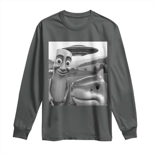Funny Italian Brainrot Meme Long Sleeve Shirt Funny Tung Tung Tung Sahur Tralalero Tralala Selfie TS10 Dark Heather Print Your Wear