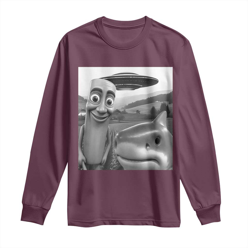 Funny Italian Brainrot Meme Long Sleeve Shirt Funny Tung Tung Tung Sahur Tralalero Tralala Selfie TS10 Maroon Print Your Wear