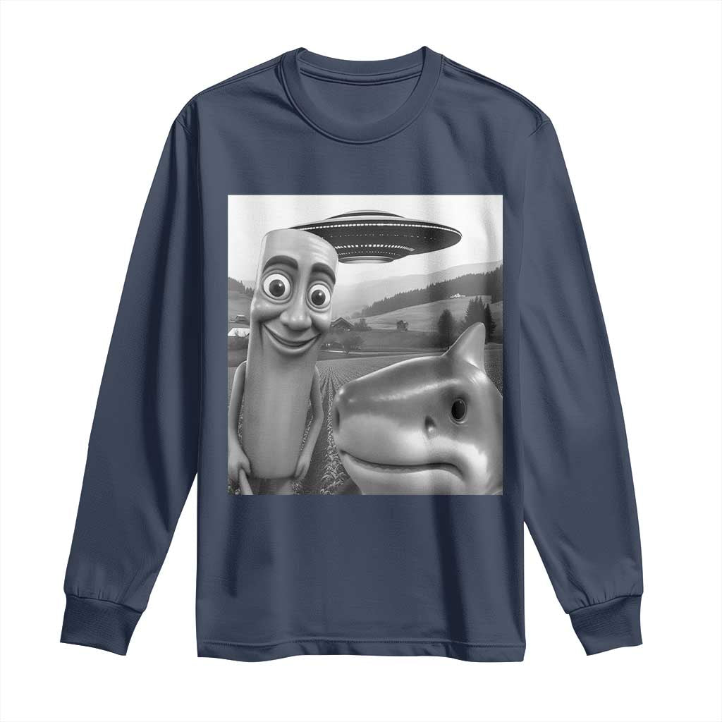 Funny Italian Brainrot Meme Long Sleeve Shirt Funny Tung Tung Tung Sahur Tralalero Tralala Selfie TS10 Navy Print Your Wear