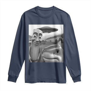 Funny Italian Brainrot Meme Long Sleeve Shirt Funny Tung Tung Tung Sahur Tralalero Tralala Selfie TS10 Navy Print Your Wear