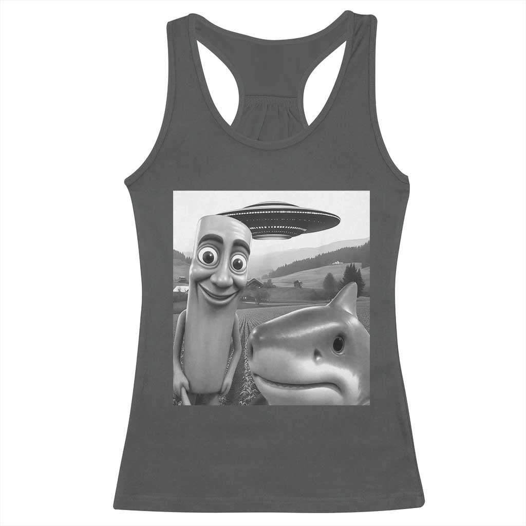 Funny Italian Brainrot Meme Racerback Tank Top Funny Tung Tung Tung Sahur Tralalero Tralala Selfie TS10 Dark Heather Print Your Wear