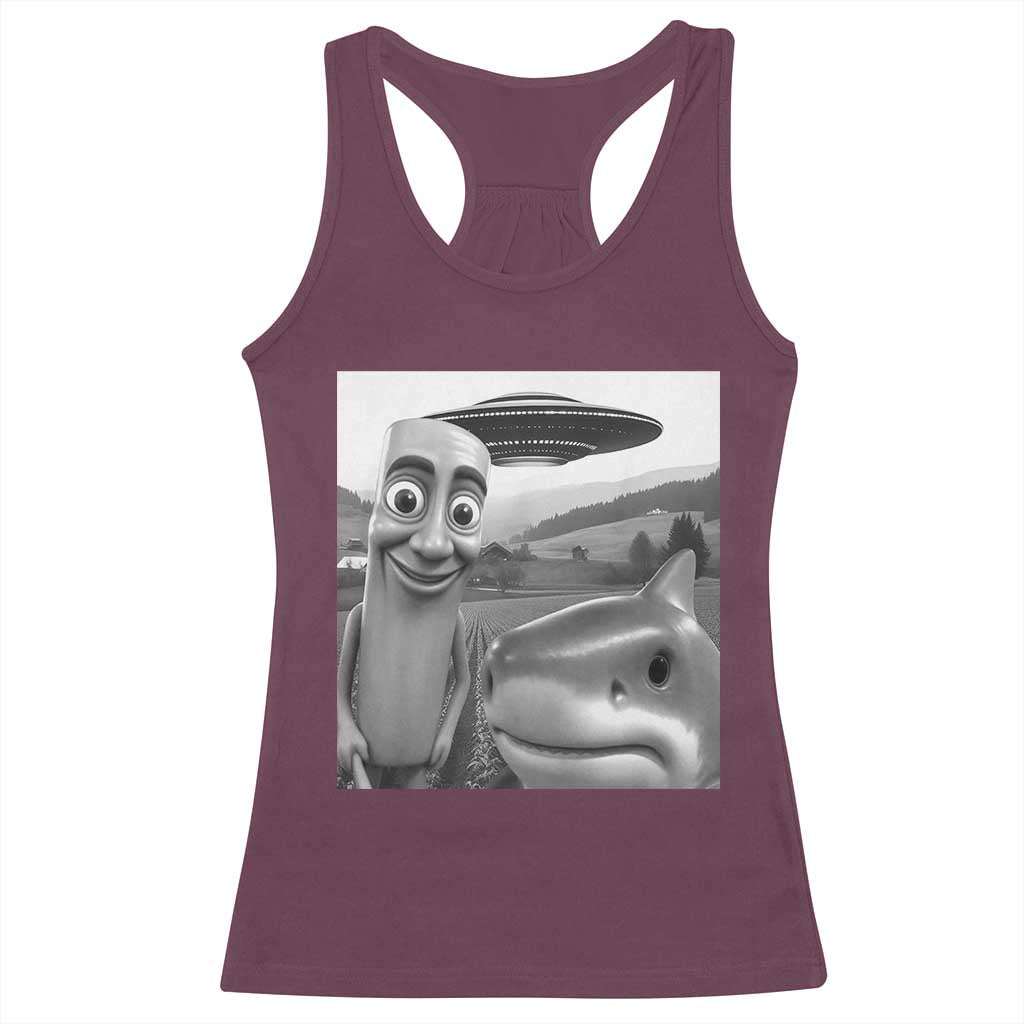 Funny Italian Brainrot Meme Racerback Tank Top Funny Tung Tung Tung Sahur Tralalero Tralala Selfie TS10 Maroon Print Your Wear