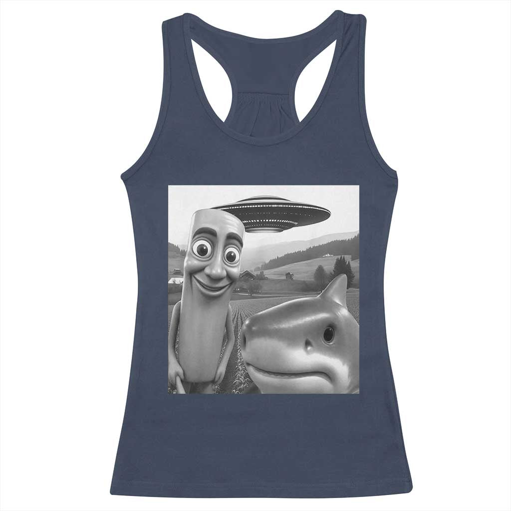 Funny Italian Brainrot Meme Racerback Tank Top Funny Tung Tung Tung Sahur Tralalero Tralala Selfie TS10 Navy Print Your Wear