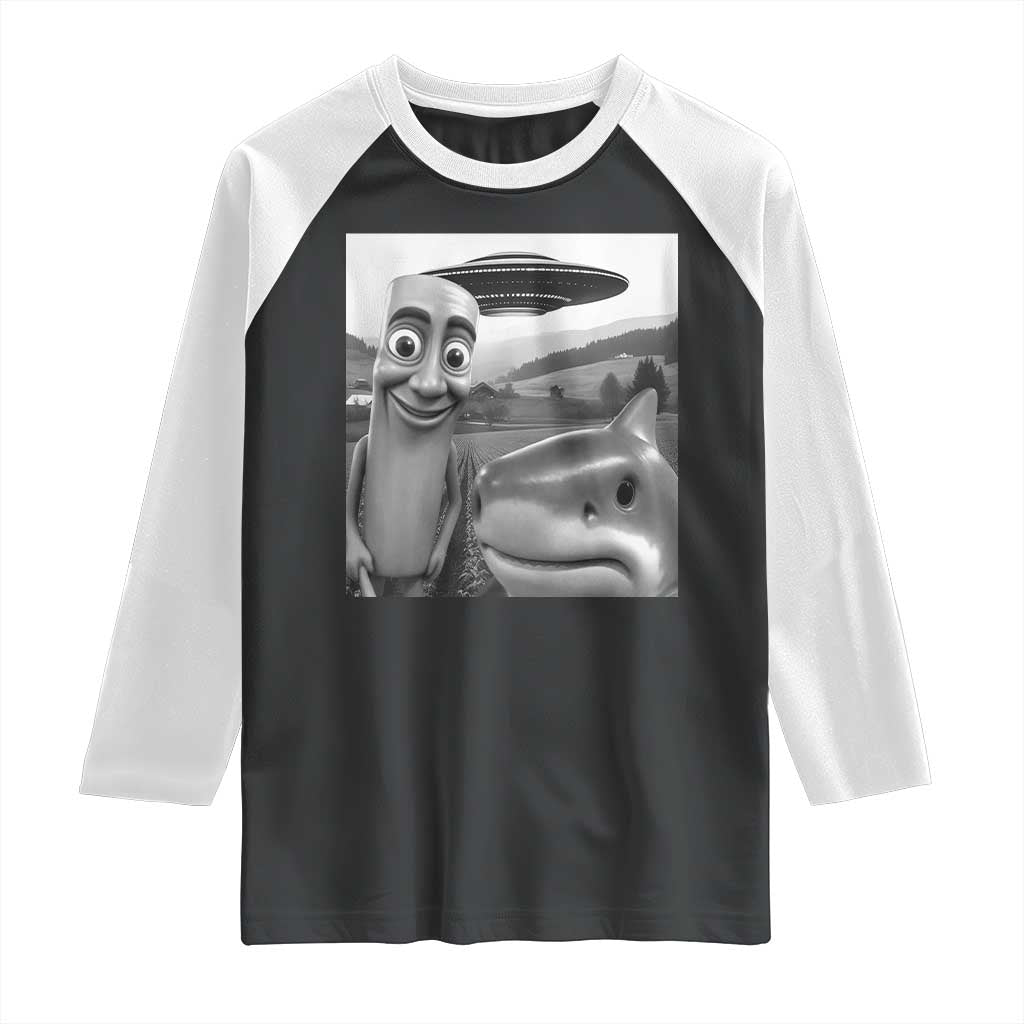 Funny Italian Brainrot Meme Raglan Shirt Funny Tung Tung Tung Sahur Tralalero Tralala Selfie TS10 Black White Print Your Wear