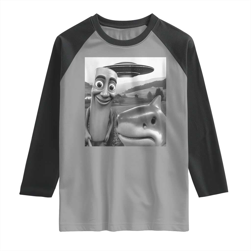 Funny Italian Brainrot Meme Raglan Shirt Funny Tung Tung Tung Sahur Tralalero Tralala Selfie TS10 Sport Gray Black Print Your Wear