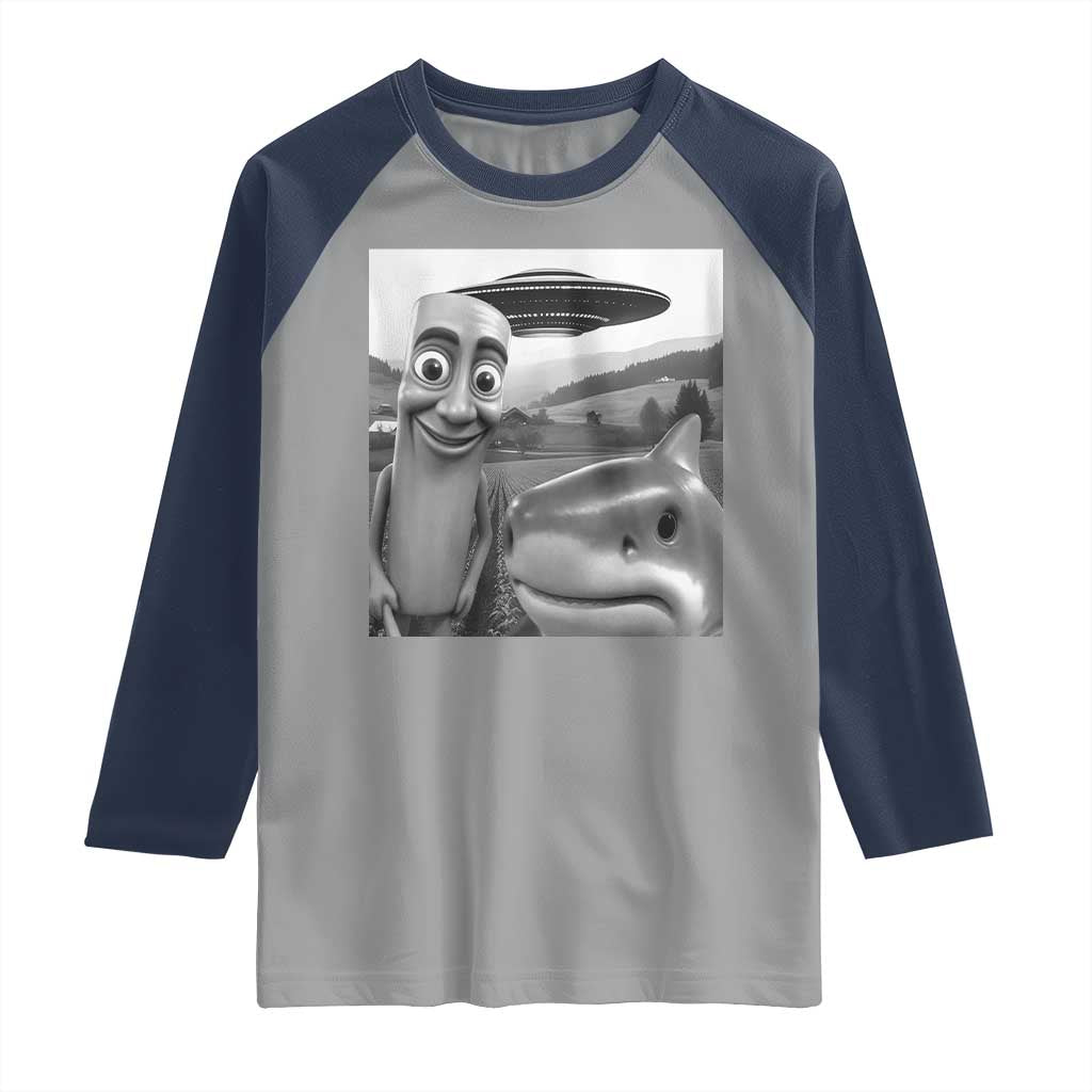 Funny Italian Brainrot Meme Raglan Shirt Funny Tung Tung Tung Sahur Tralalero Tralala Selfie TS10 Sport Gray Navy Print Your Wear